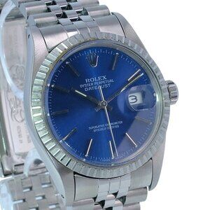 ROLEX DATEJUST BLUE INDEX DIAL ENGINE TURNED STAINLESS STEEL JUBILEE WATCH 16030